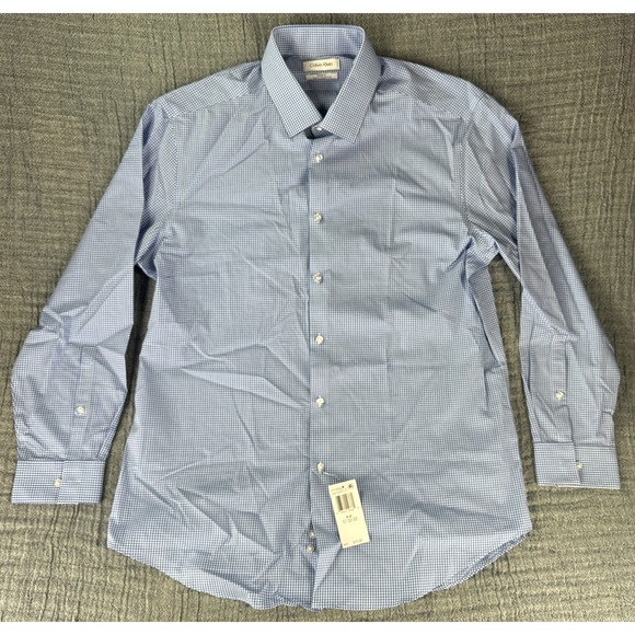 Calvin Klein Men's Slim Fit Non Iron Point Collar Dress Shirt Gray Size 16X32X33